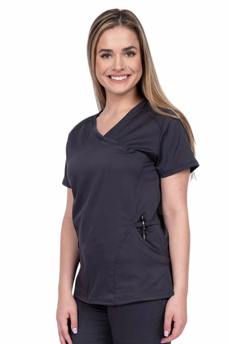 Epic by MedWorks Women's Knit Collar Mock Wrap Scrub Top | Pewter