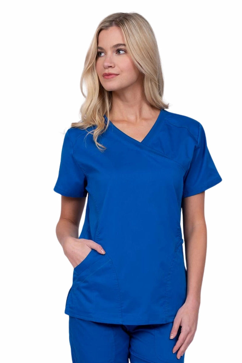 Epic by MedWorks Women's Knit Collar Mock Wrap Scrub Top | Royal