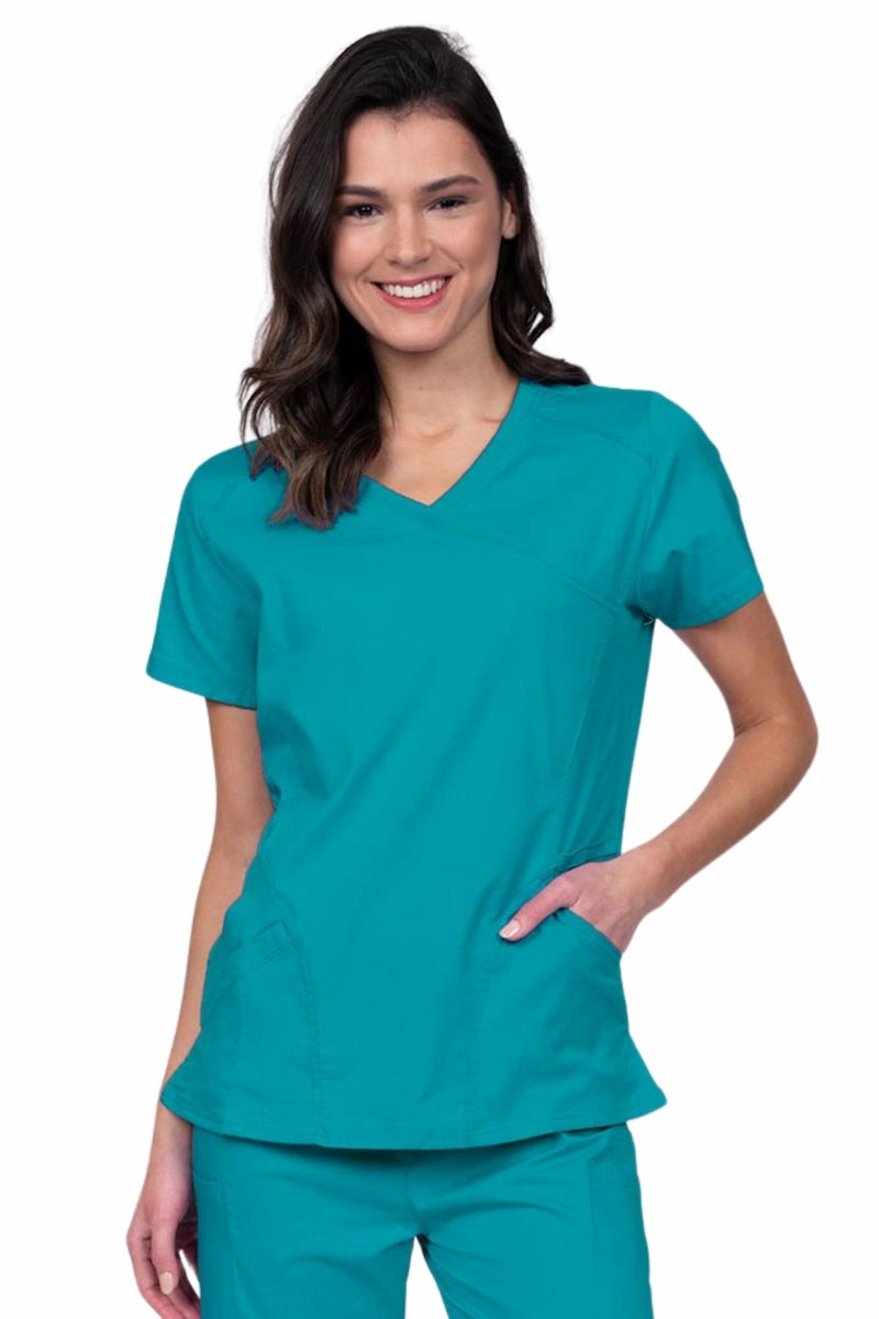 Epic by MedWorks Women's Knit Collar Mock Wrap Scrub Top | Teal