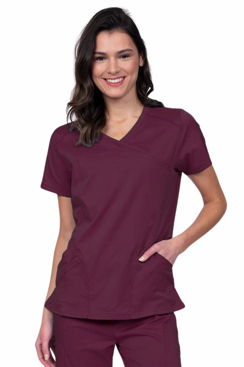 Epic by MedWorks Women's Knit Collar Mock Wrap Scrub Top | Wine