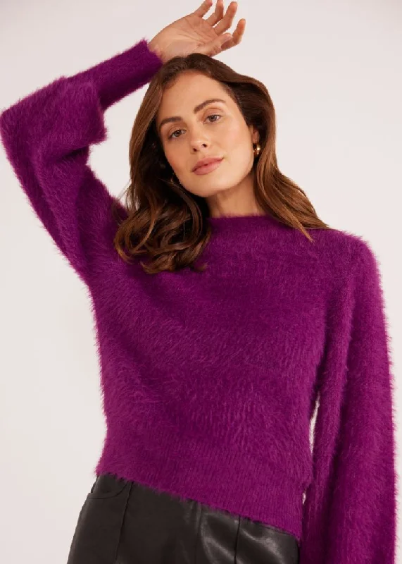 MINKPINK Millie Fluffy Knit Jumper- Plum