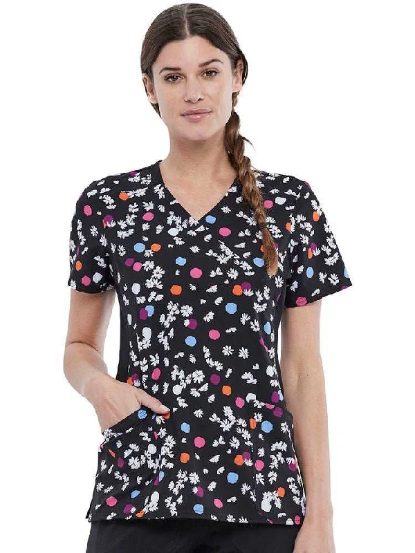 Cherokee Women's Knit Panel Print Top | Polka Dot Petals