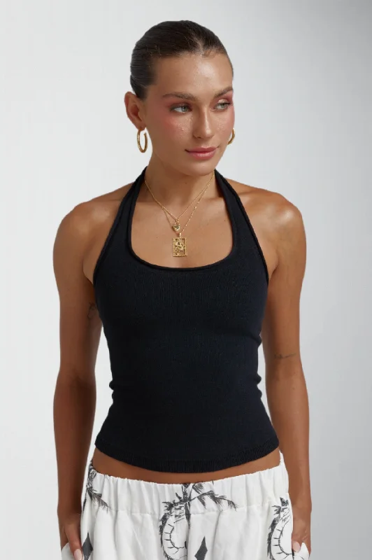 SUMMI SUMMI Womens  Organic Cotton Knit Halter Top - Black