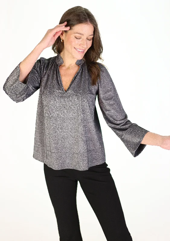 Warren Top in Black Silky Shimmer Knit