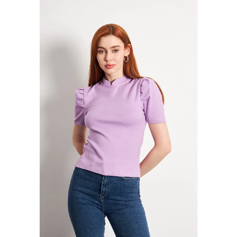 Lilac Puff Sleeves Knit Top