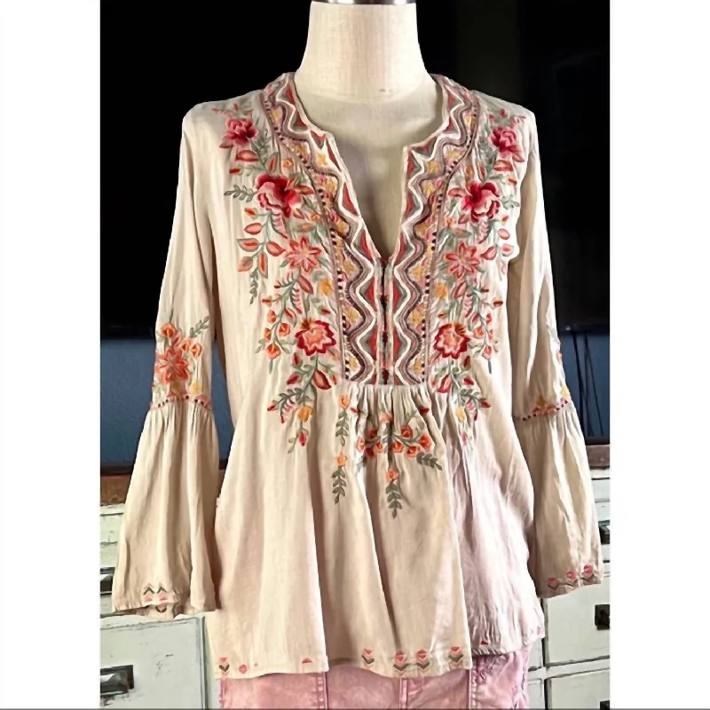 Alise Flare Sleeve Boho Blouse In Cream