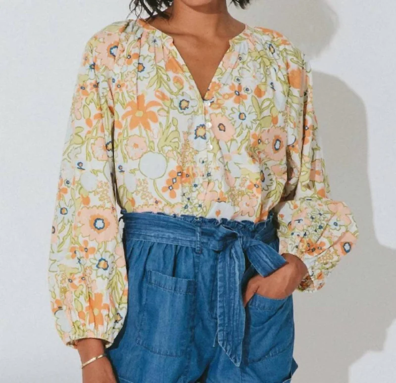 Galena Floral Poplin Blouse In Retro