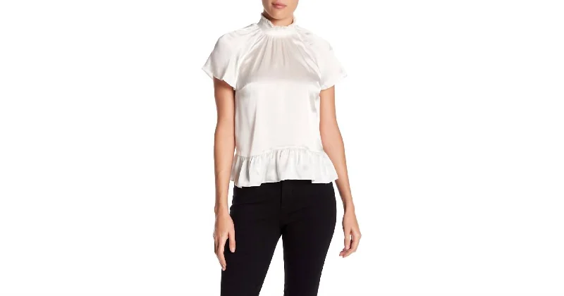 Harbor High Smocked Neckline Ruffled Silk Blouse in White