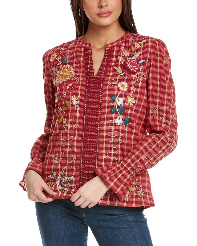 Lani Victorian Effortless Blouse In Plaid