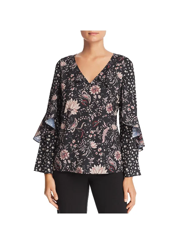 Lissa Womens Bell Sleeves Floral Blouse