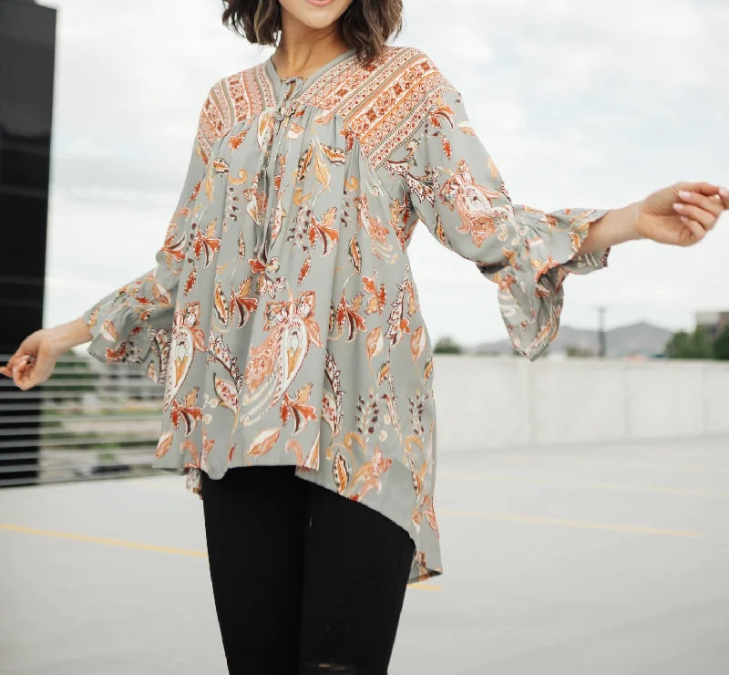 Meadow Peasant Blouse In Sage Floral