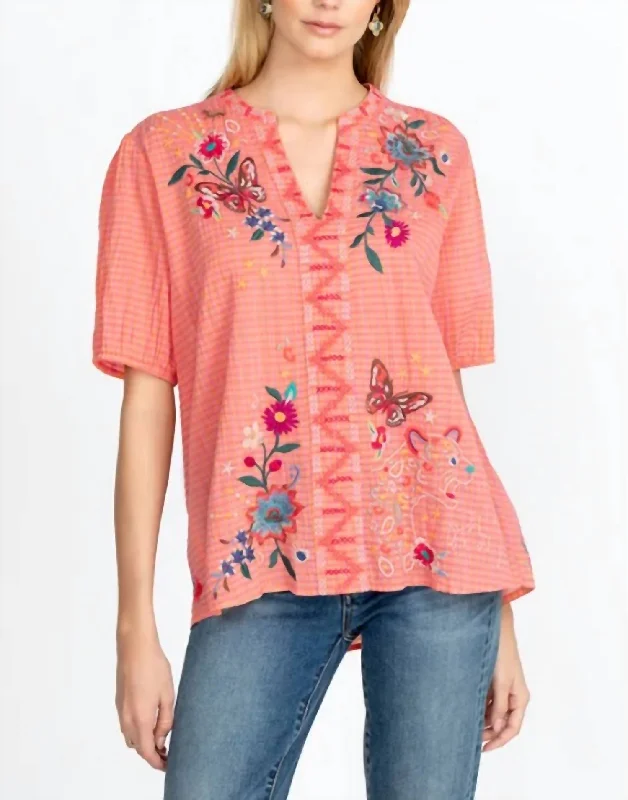 Olinda Puff Sleeve Effortless Blouse In Multi