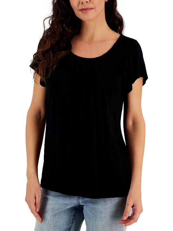 Petites Womens Scoop Neck Casual Blouse