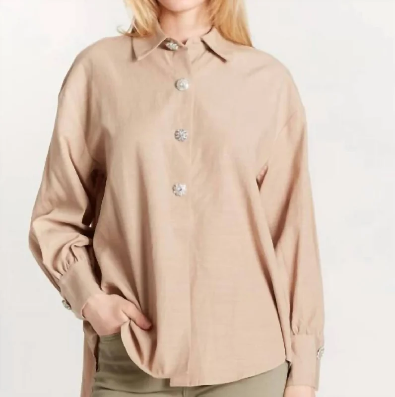 Rhinestone Button Blouse In Nubuck