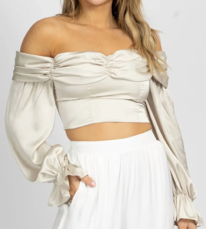 Satin Off Shoulder Blouse In Champagne