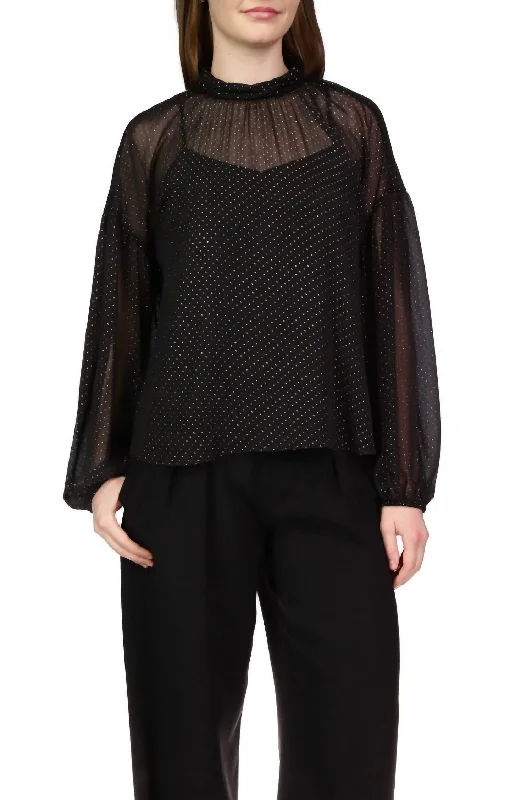 Sheer Volume Metallic Blouse In Black