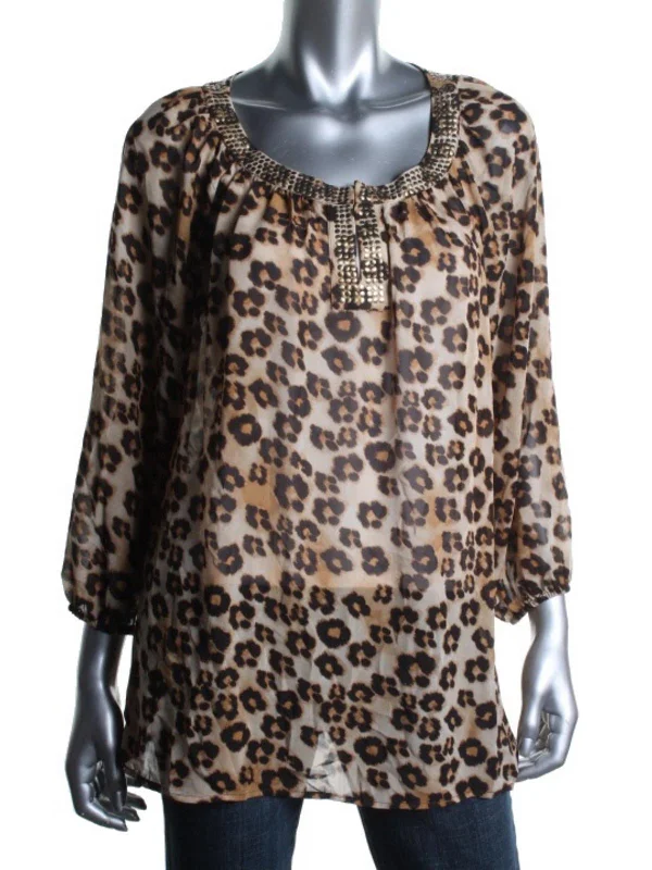 Womens Animal Print 3/4 Sleeves Blouse