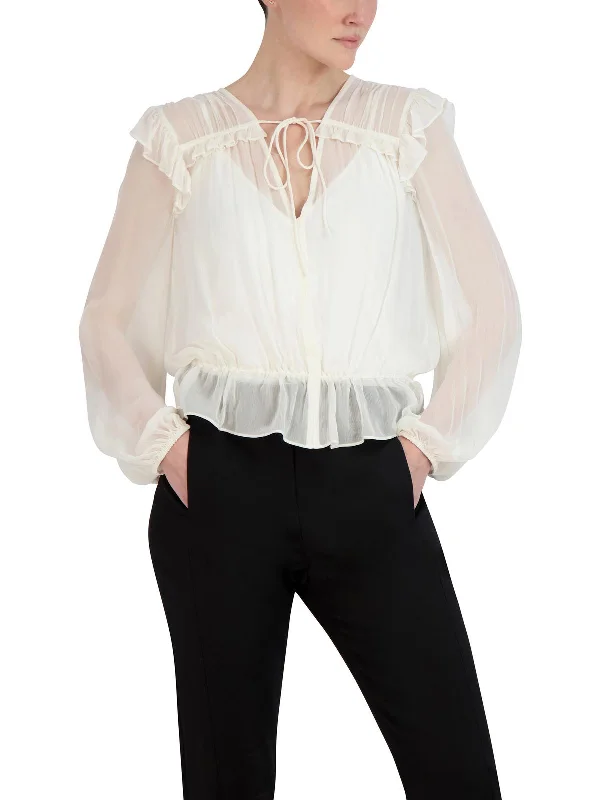 Womens Chiffon Bishop Sleeve Blouse