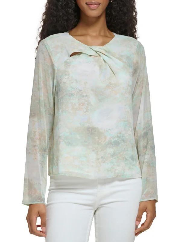 Womens Chiffon Twist Neck Blouse