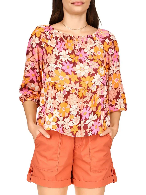 Womens Floral Print Peplum Blouse