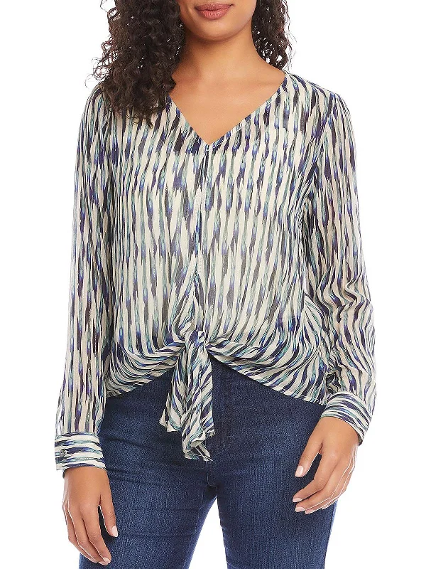 Womens Metallic Tie Front Blouse