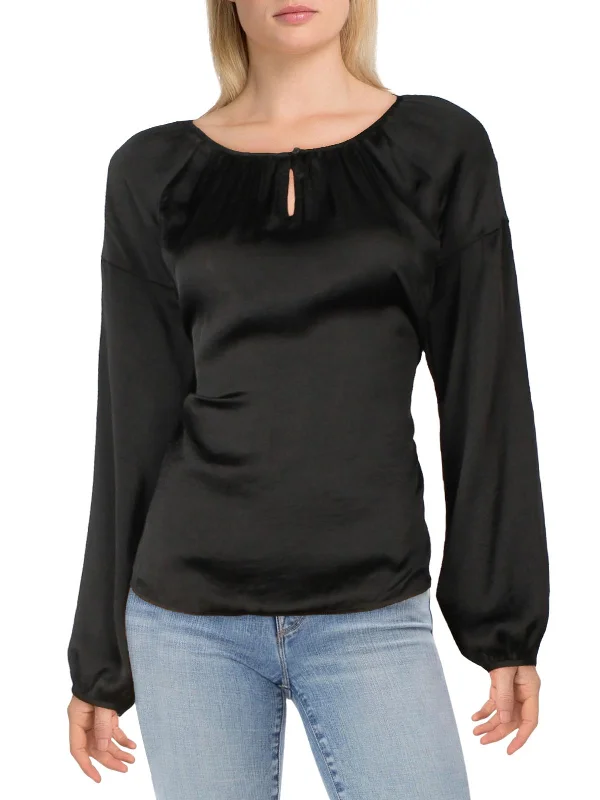 Womens Satin Keyhole Blouse