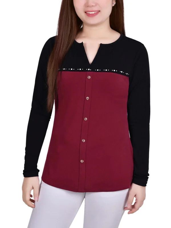 Womens Studded Colorblock Blouse