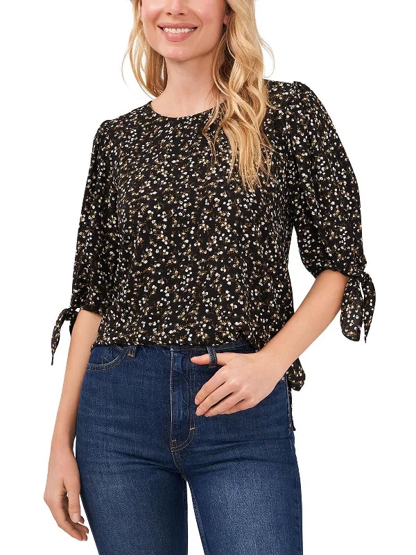 Womens Textured Tie Sleeve Blouse