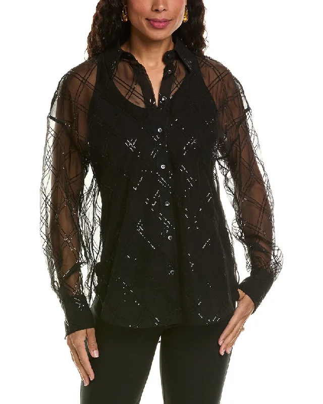 Brunello Cucinelli Sequin Sheer Silk Blouse