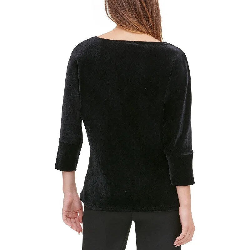 Calvin Klein Women's Color Blocked Velvet & Shine Blouse Black Size X-Large