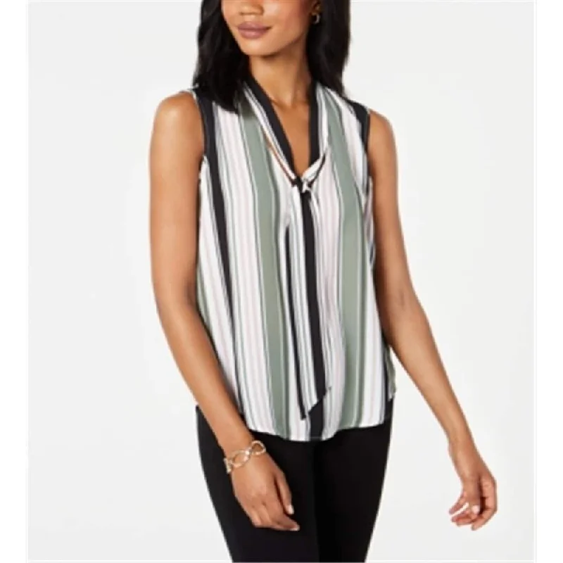 Nine Women's West Tie Neck Striped Blouse Green Size Medium