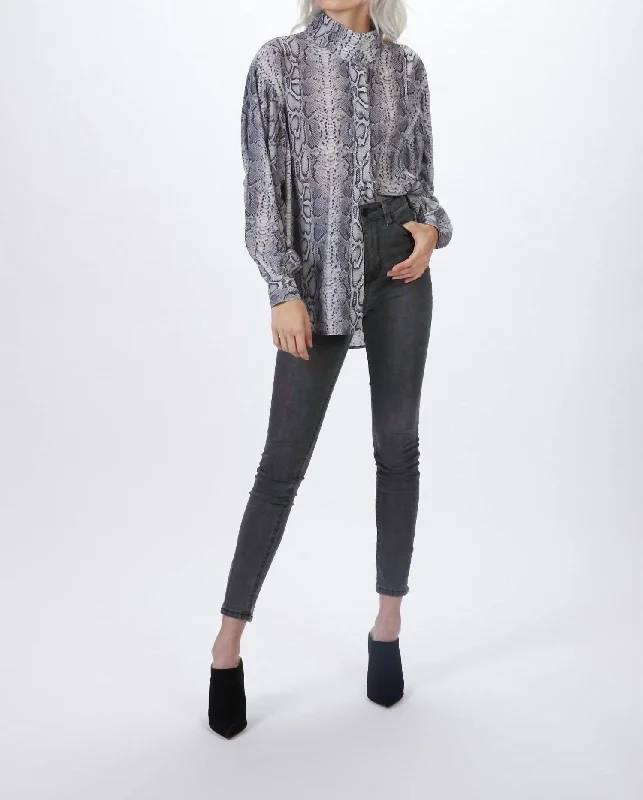 Poet Blouse In Grey Snake