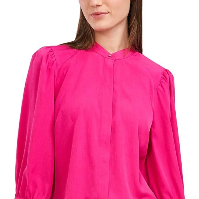 Riley & Rae Women's Pleated Darted Cuffed Sleeve Blouse Pink Size X-Large