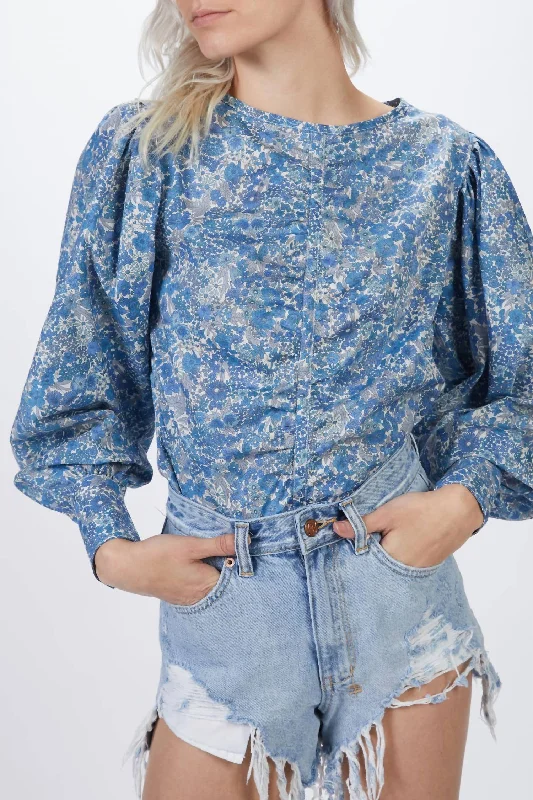 Ruched Blouse In Blue Liberty