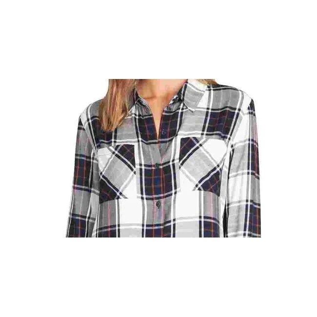 Sanctuary Women's New Generation Plaid Boyfriend Blouse White Multi Size X-Small