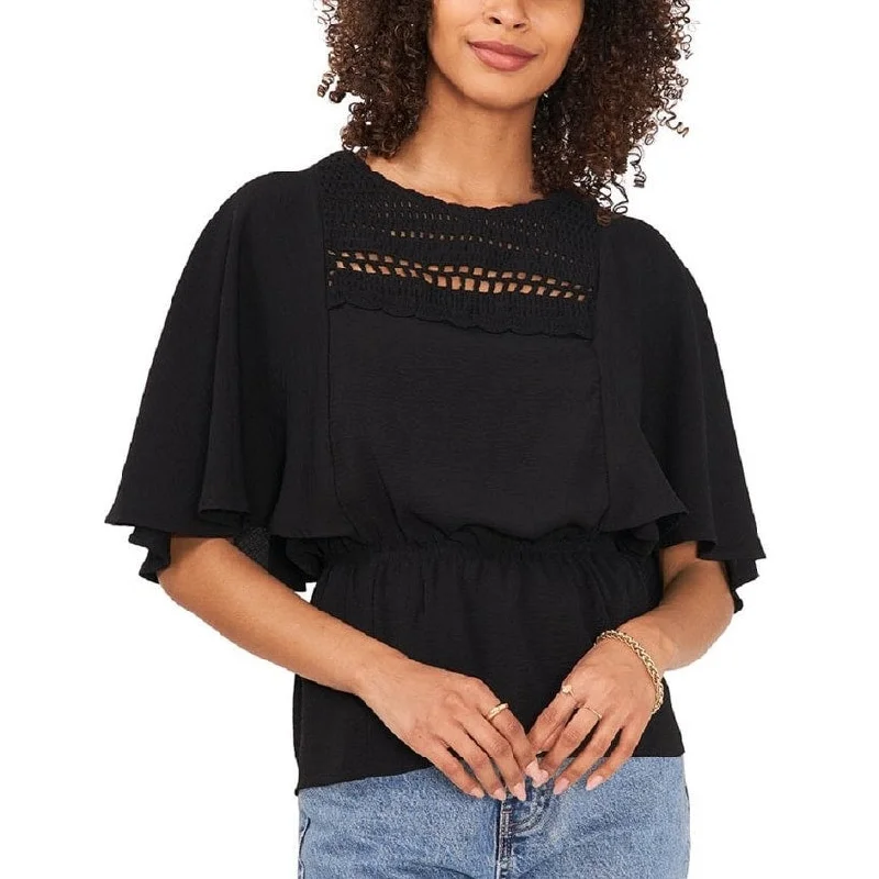 Vince Camuto Women's Crochet Yoke Peplum Blouse Black Size X-Small