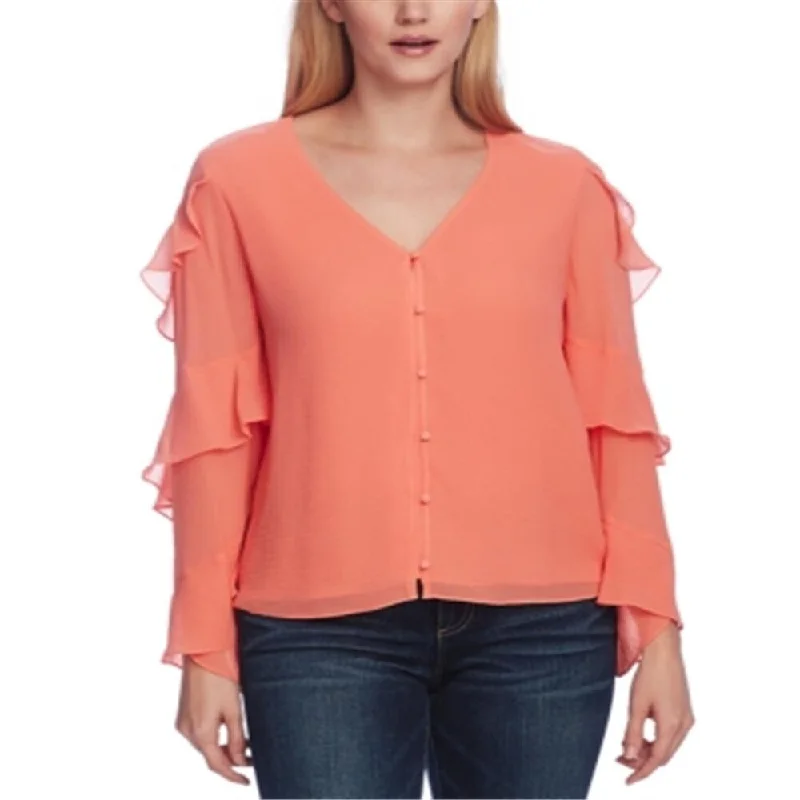 Vince Camuto Women's Ruffled Chiffon Blouse Orange Size M