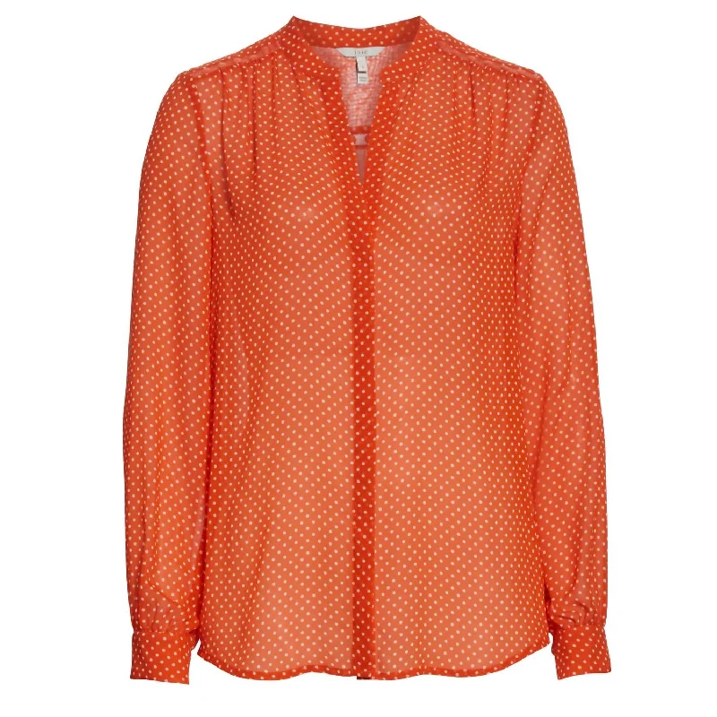 Women Mintee G Warm Terracotta Orange Polka Dot Silk Blouse