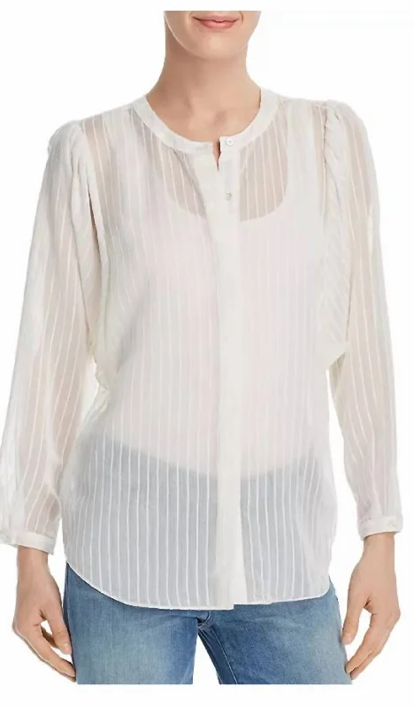 Women Rashelda Striped Sheer Top Blouse In White