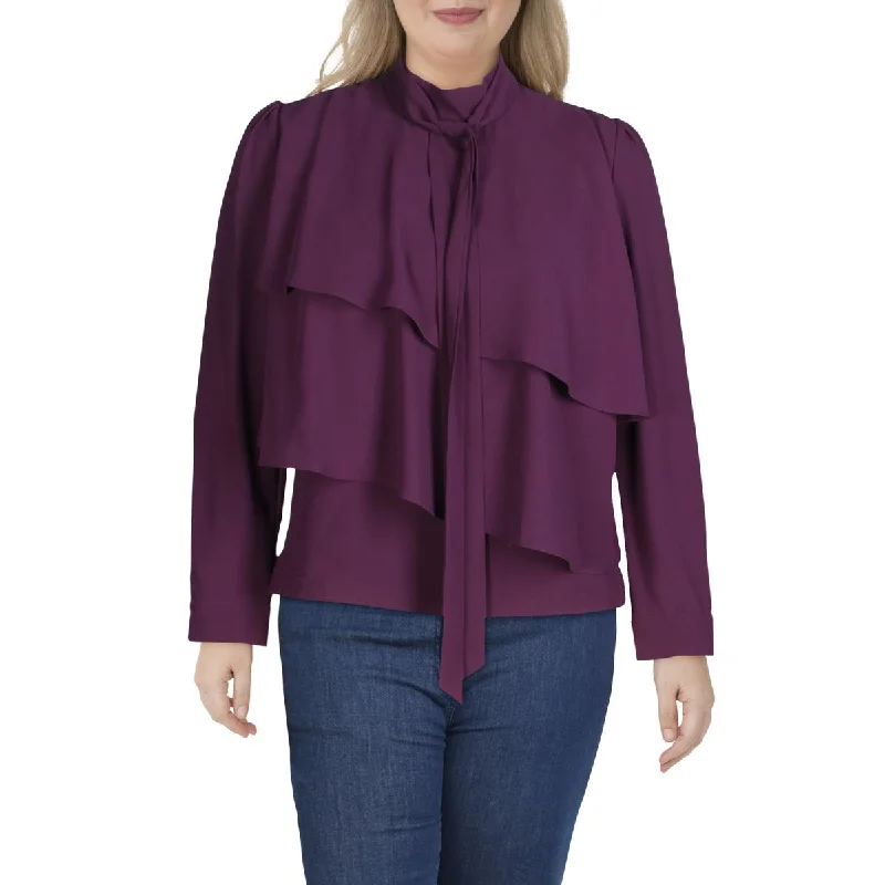 Womens Layered Tie Neck Blouse