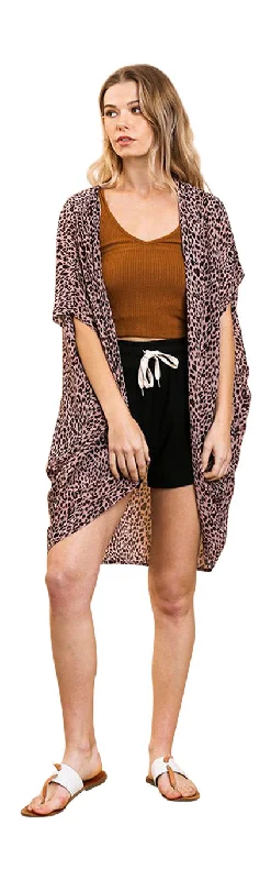 Animal Print Cocoon Kimono, Pink Mix