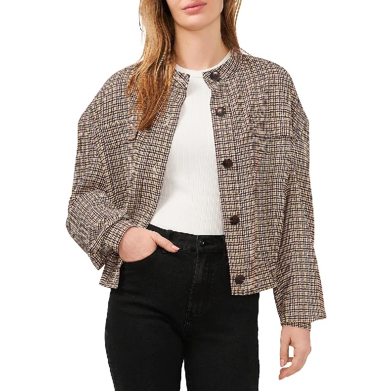 Womens Houndstooth Pleated Bomber Jacket