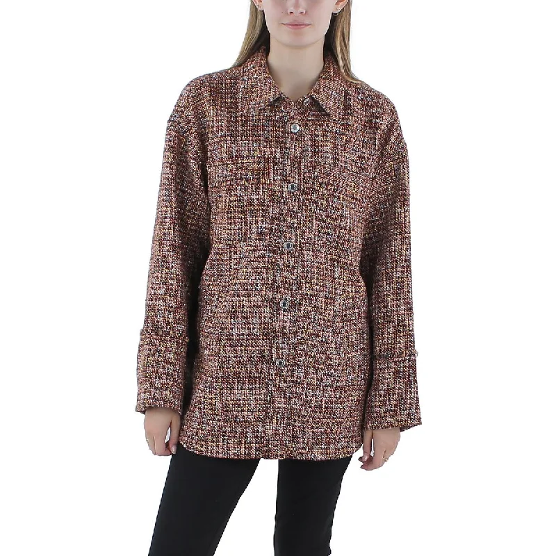 Aaliyah Womens Tweed Metallic Shirt Jacket