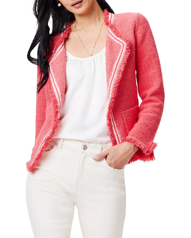 Nic+Zoe Petite Ribbon Trim Fringe Mix Knit Jacket