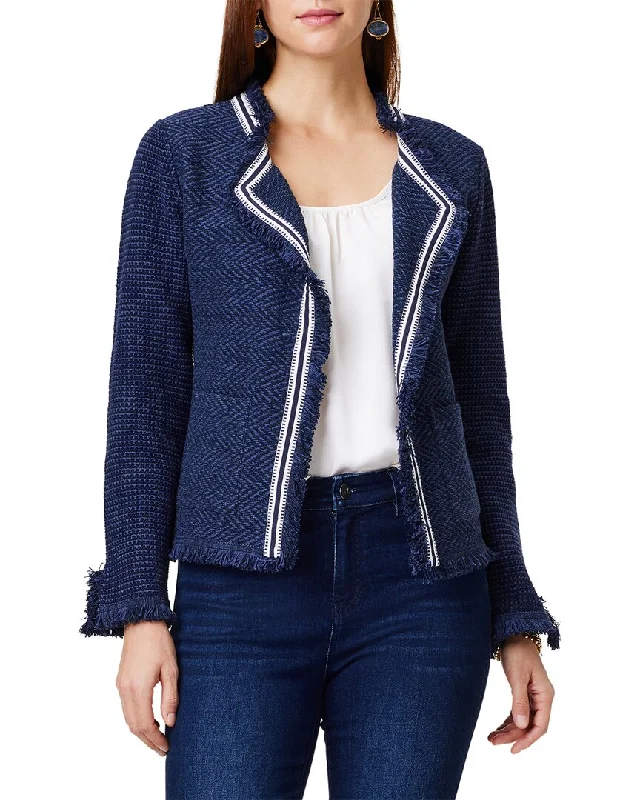 Nic+Zoe Petite Ribbon Trim Fringe Mix Knit Jacket