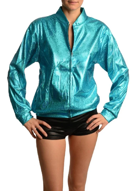 Blue Shiny Gloss Sparkles Unisex Zip Disco Jacket