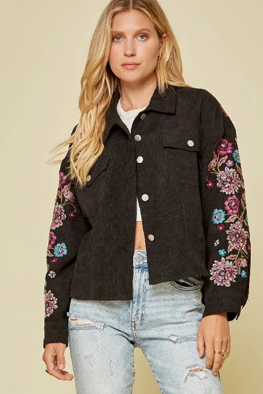 Embroidered Corduroy Jacket, Black