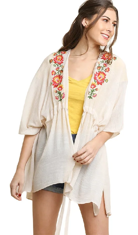 Floral Embroided Kimono, Cream