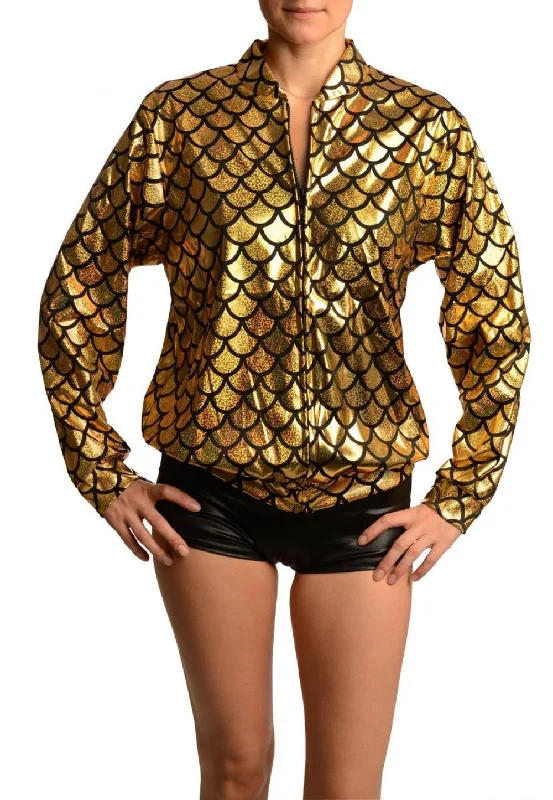 Gold Shiny Gloss Mermaid Scales Unisex Zip Disco Jacket