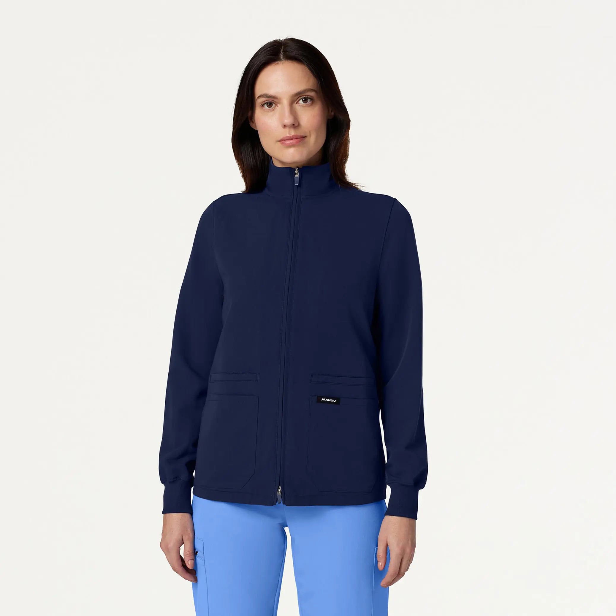 Jaanuu Women's Ceri Essential 6-Pocket Scrub Jacket - Midnight Navy